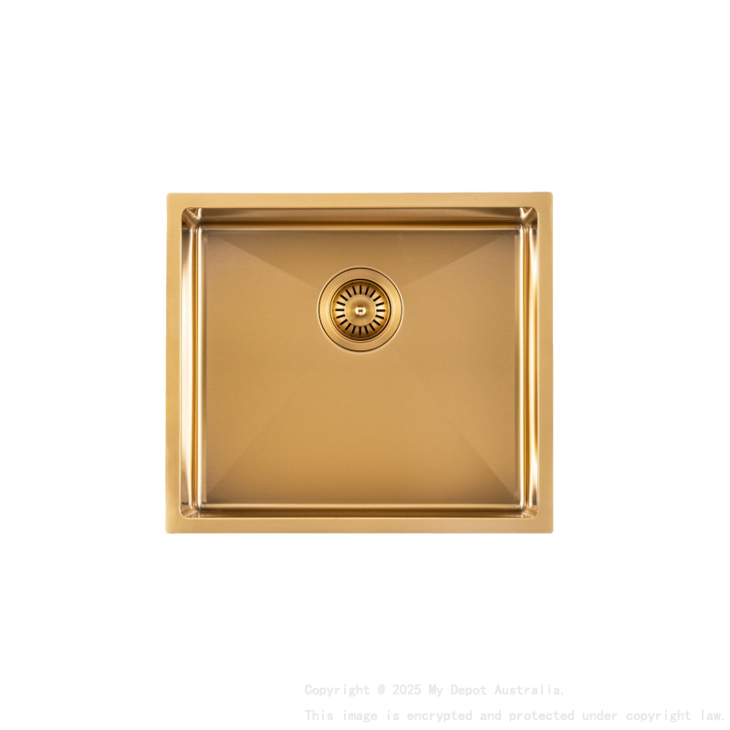 304 Stainless Steel Brushed Gold PVD Coating Single Bowl Kitchen Sink(Round Edges,with Bottom Tray)500*440*230mm
