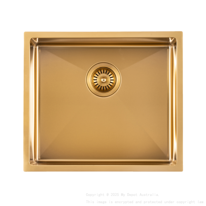 304 Stainless Steel Brushed Gold PVD Coating Single Bowl Kitchen Sink(Round Edges,with Bottom Tray)510*450*230mm