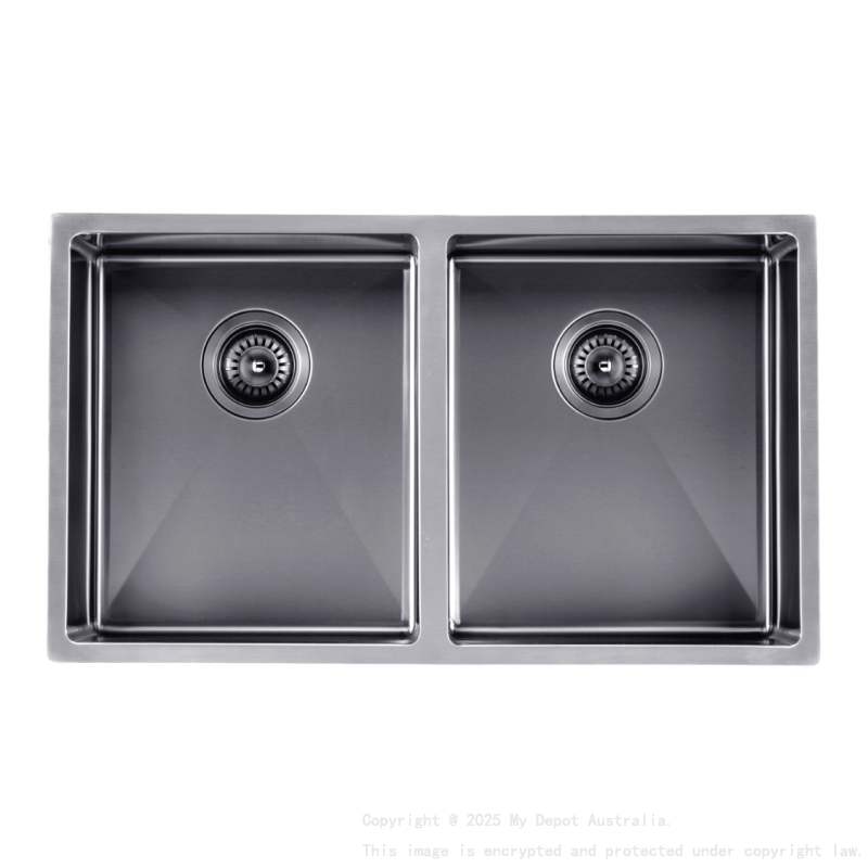 304 Stainless Steel Gun Metal Grey PVD Coating Double Bowl Kitchen Sink(Round Edges,with Bottom Tray)770*450*215mm
