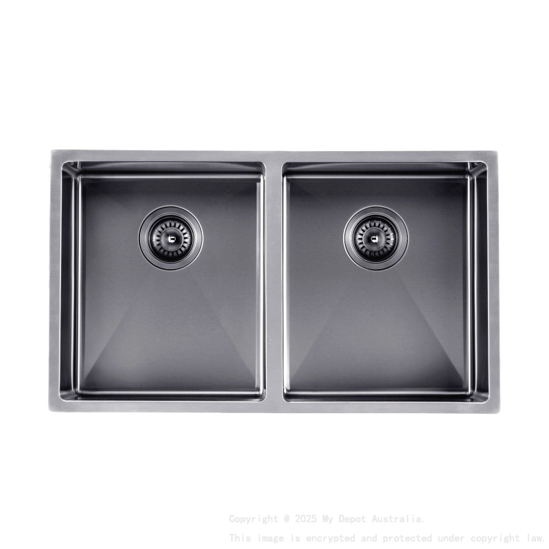 304 Stainless Steel Gun Metal Grey PVD Coating Double Bowl Kitchen Sink(Round Edges,with Bottom Tray)820*457*230mm
