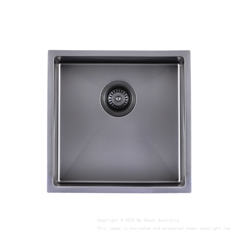 304 Stainless Steel Gun Metal Grey PVD Coating Single Bowl Kitchen Sink(Round Edges,with Bottom Tray)440*440*205mm
