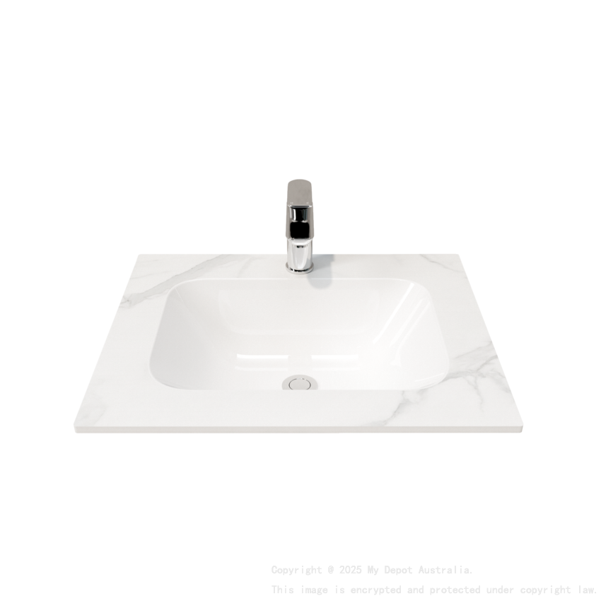 600L*460D*180Hmm White Marble Look Sintered Stone Top With Undermount Basin