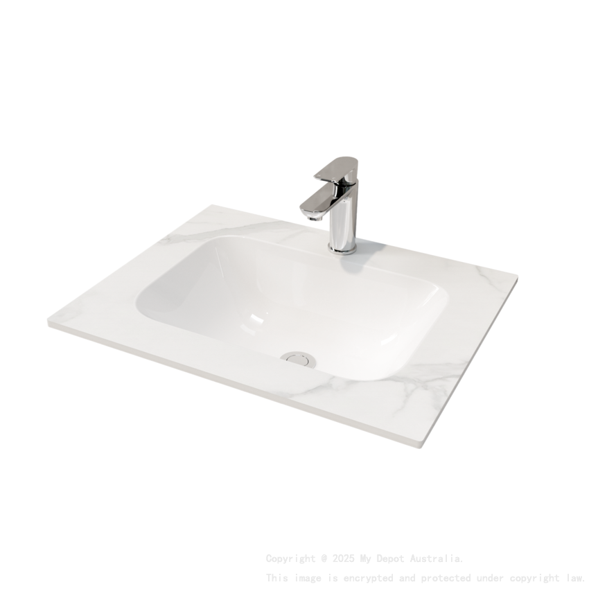 600L*460D*180Hmm White Marble Look Sintered Stone Top With Undermount Basin