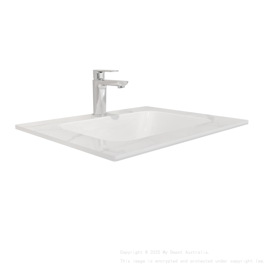 600L*460D*180Hmm White Marble Look Sintered Stone Top With Undermount Basin