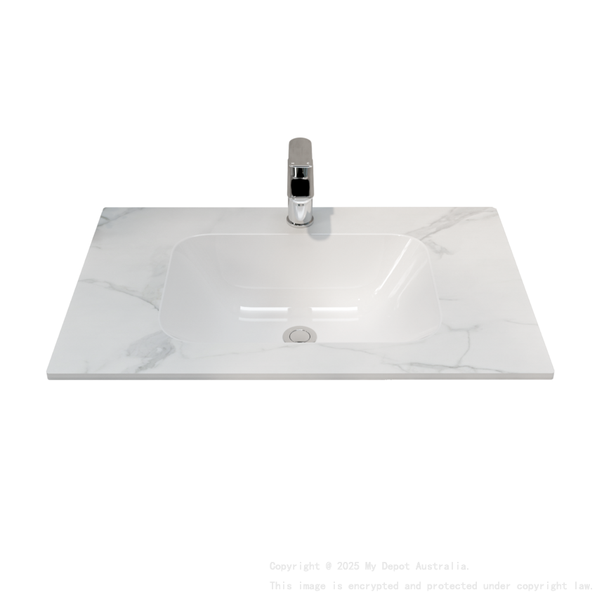750L*460D*180Hmm White Marble Look Sintered Stone Top With Undermount Basin