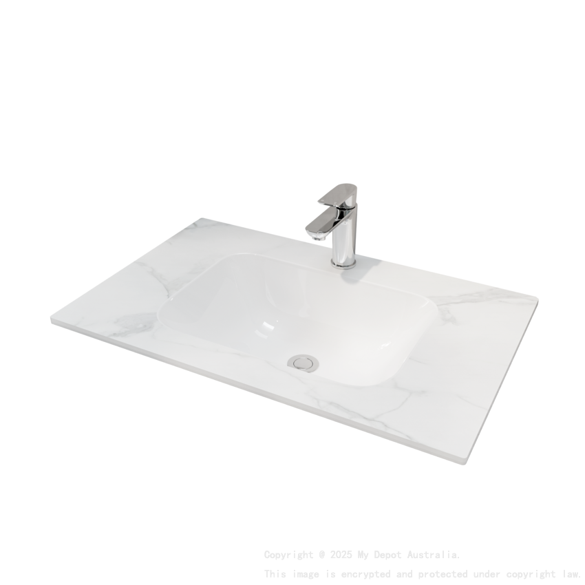 750L*460D*180Hmm White Marble Look Sintered Stone Top With Undermount Basin