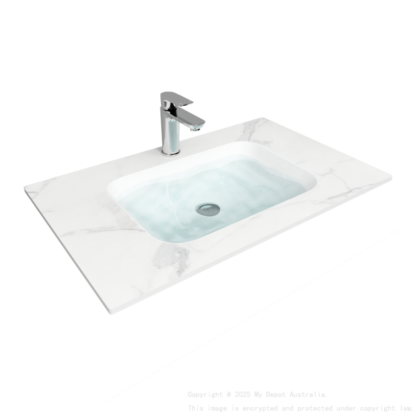 750L*460D*180Hmm White Marble Look Sintered Stone Top With Undermount Basin