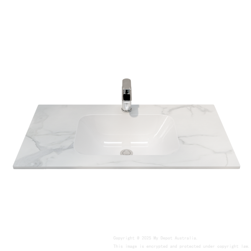900L*460D*180Hmm White Marble Look Sintered Stone Top With Undermount Basin