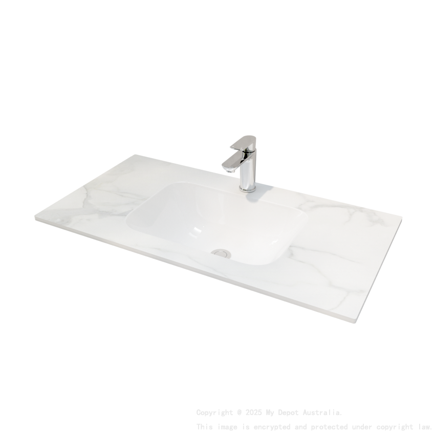 900L*460D*180Hmm White Marble Look Sintered Stone Top With Undermount Basin