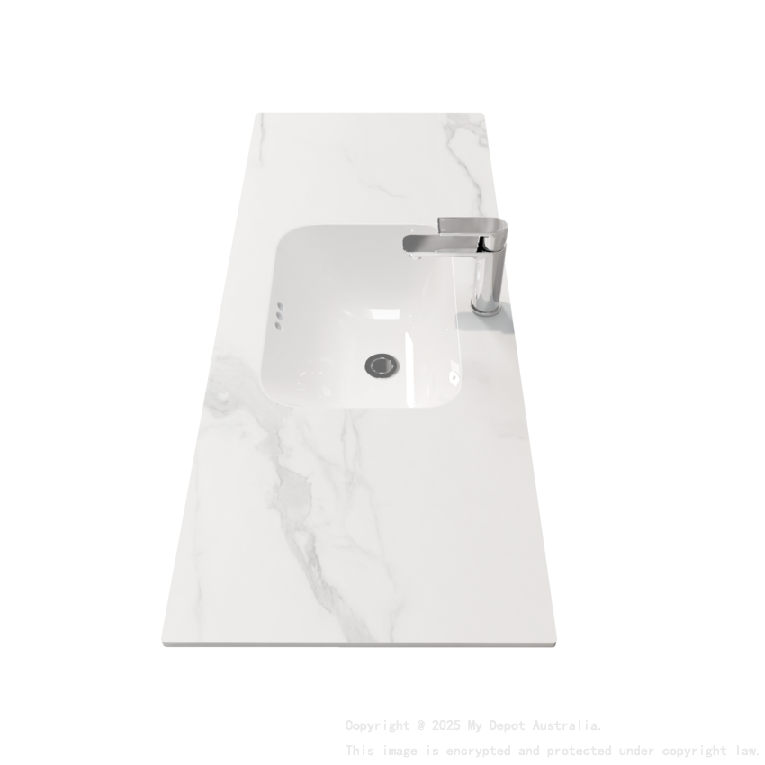 1200L*460D*180Hmm White Marble Look Sintered Stone Top With Undermount Basin