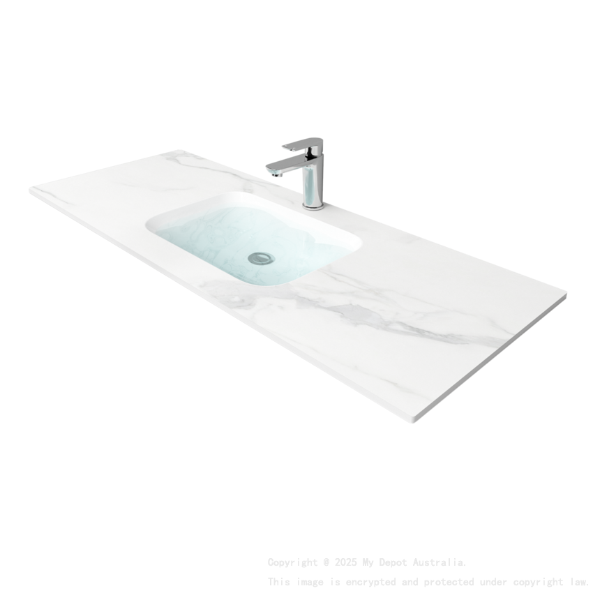 1200L*460D*180Hmm White Marble Look Sintered Stone Top With Undermount Basin