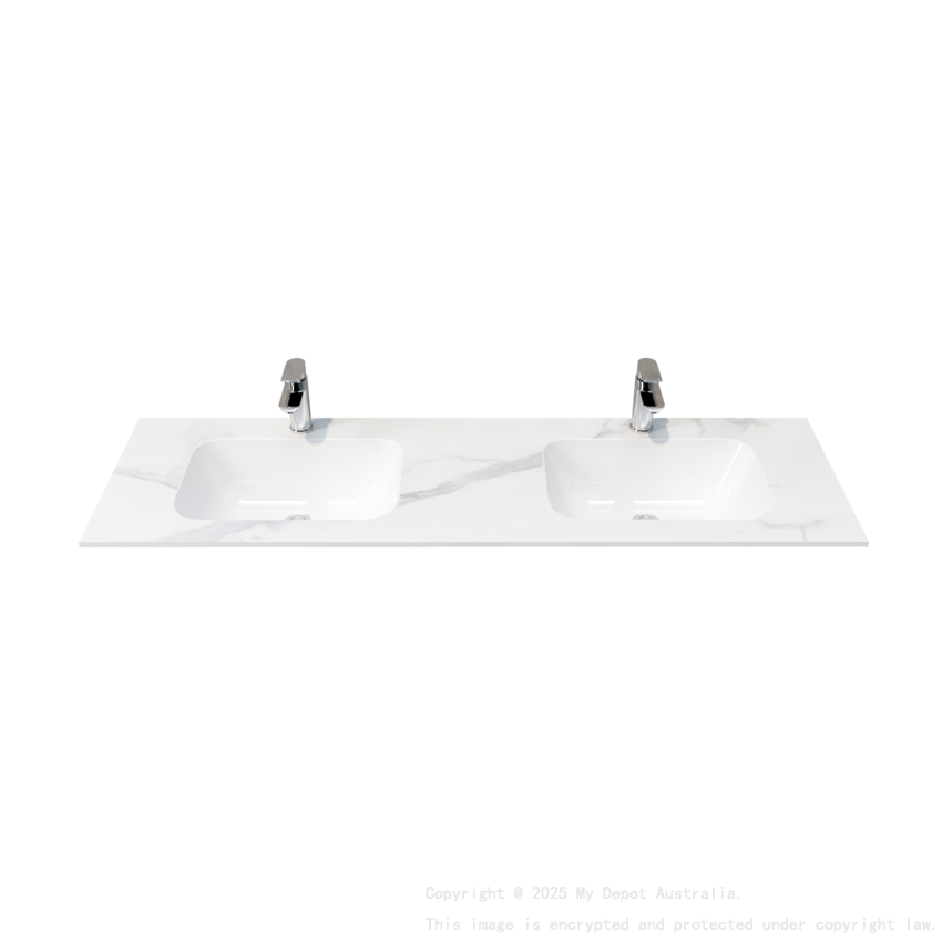 1500L*460D*180Hmm White Marble Look Sintered Stone Top With Double Undermount Basin
