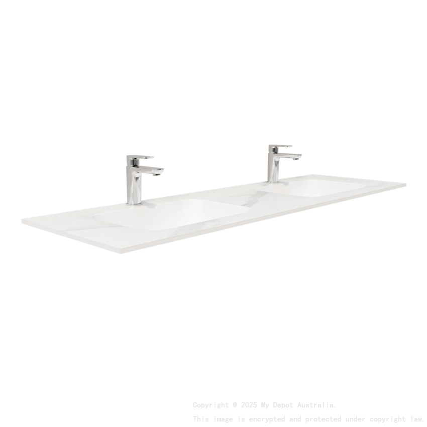 1500L*460D*180Hmm White Marble Look Sintered Stone Top With Double Undermount Basin