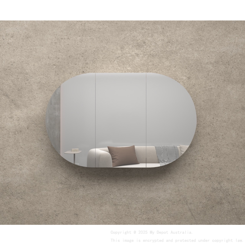 1200x750mm Oval Matte White Mirror Cabinet MDF 3/DR Shaving Cabinet