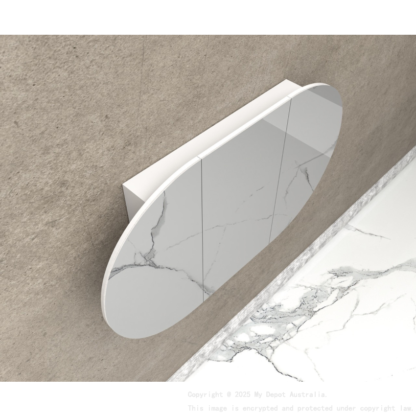 1200x750mm Oval Matte White Mirror Cabinet MDF 3/DR Shaving Cabinet