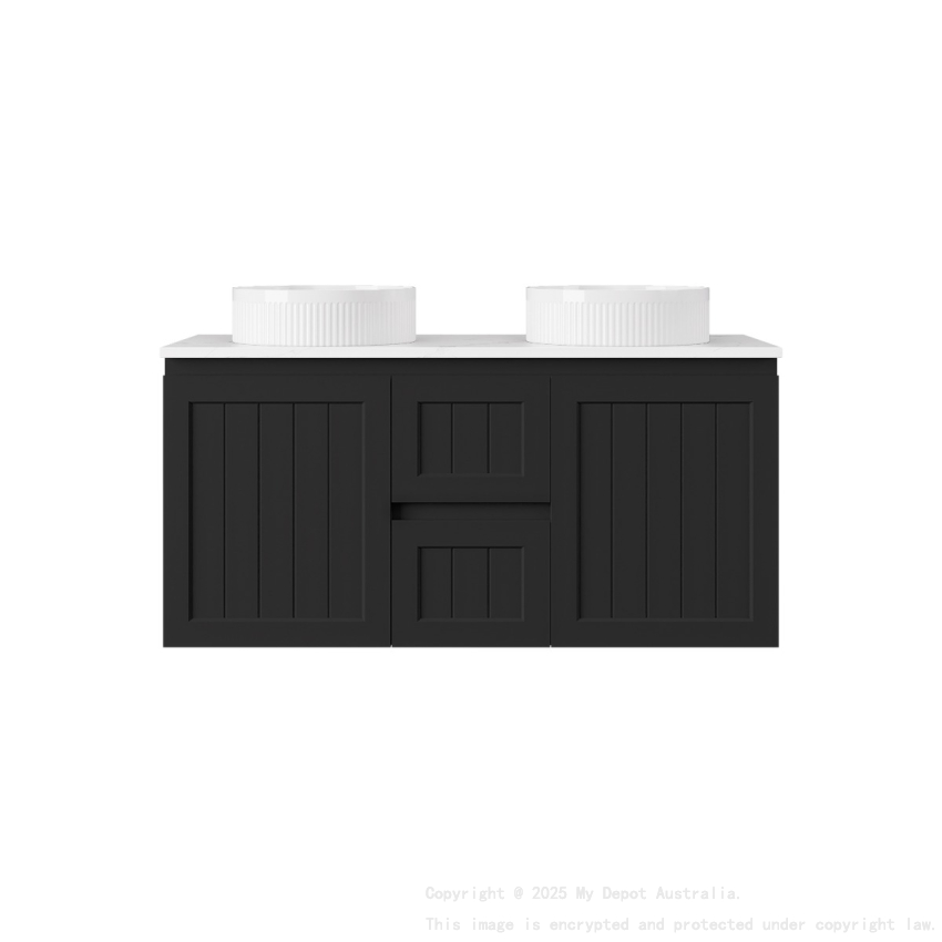 1190*455*560mm Matte Black Archill Federation Wall Hung Ensuite PVC Cabinet Double Bowel