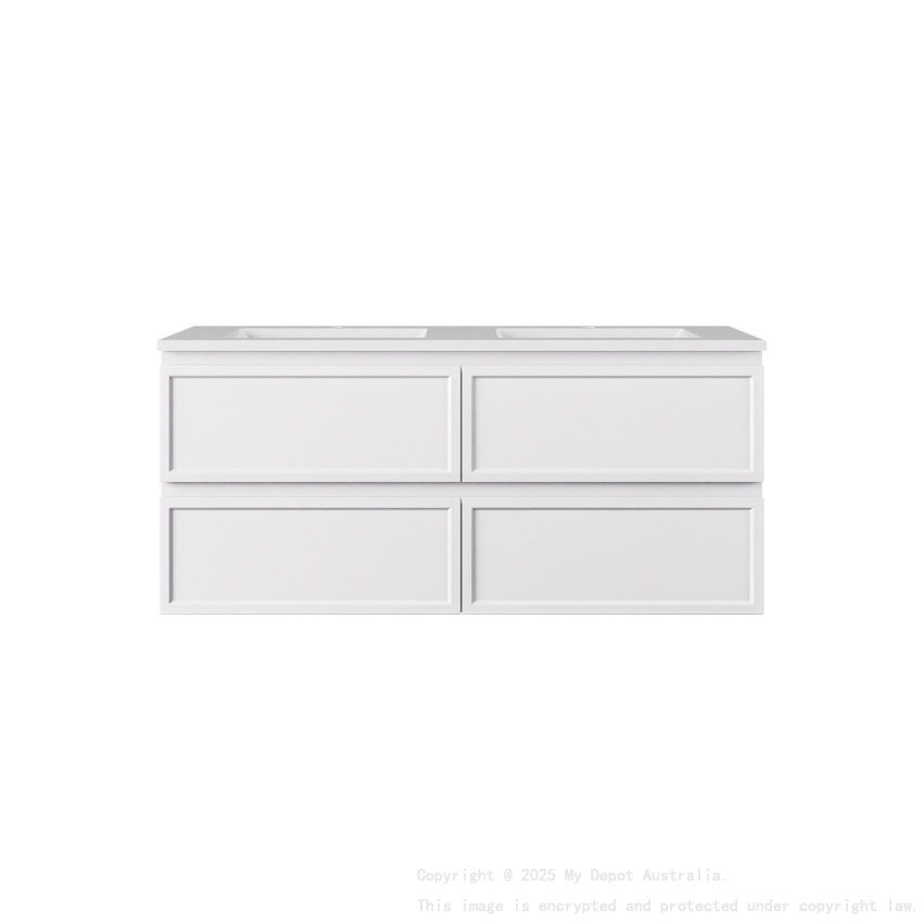 1190*455*500mm Matte White New Hamilton Federation Slim Wall Hung Cabinet For Single Bowl And Double Bowl