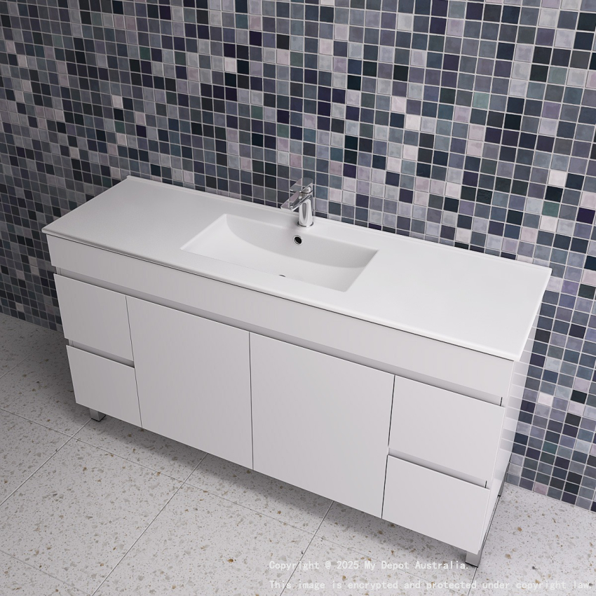 1200MM Gloss White MDF Bathroom Vanity 4 Side Drawers 2 Middle Doors Free standing Cabinet Only