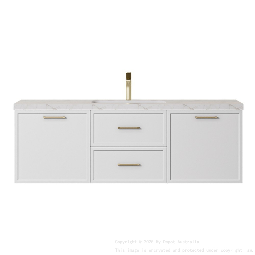 1490*455*470mm Kingsley Federation Matte White Wall Hung PVC Cabinet With Handle