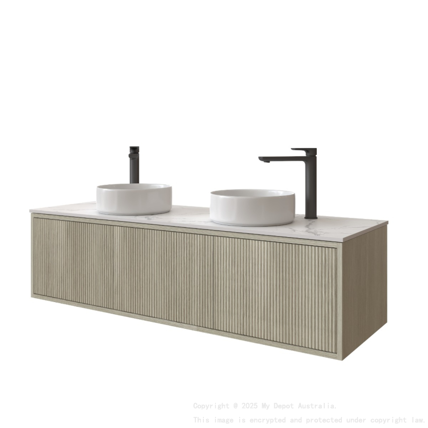 1500mm Kiama Coastal Oak 2 Drawers 1 Door Narrow Fluted Wall Hung Vanity Cabinet Only