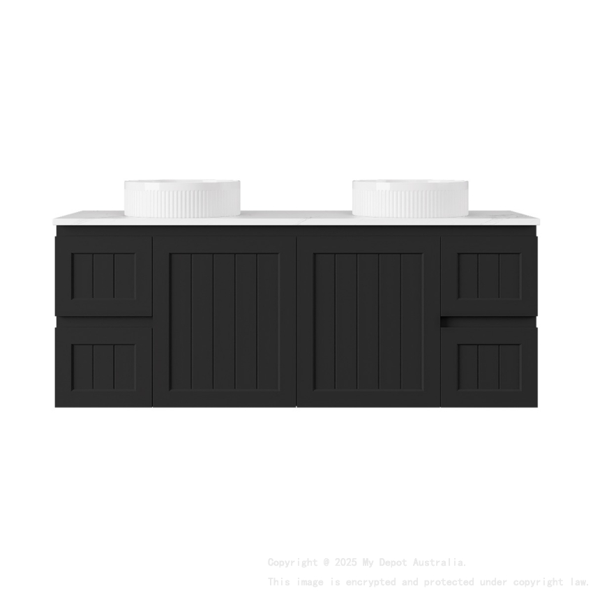 1490*455*560mm Matte Black Archill Federation Wall Hung Ensuite PVC Cabinet Double Bowel