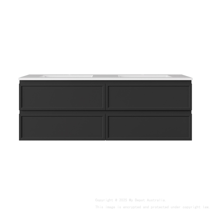 1490*455*500mm Matte Black New Hamilton Federation Slim Wall Hung Cabinet For Single Bowl And Double Bowl