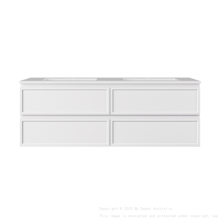 1490*455*500mm Matte White New Hamilton Federation Slim Wall Hung Cabinet For Single Bowl And Double Bowl