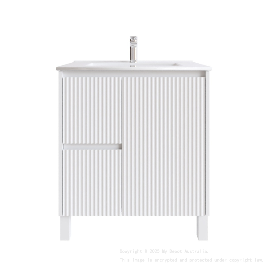 750mm Brio Matte White 2PAC Coating PVC Freestanding Elegant Wave-Like Fluted Design Bathroom Vanity Cabinet Only