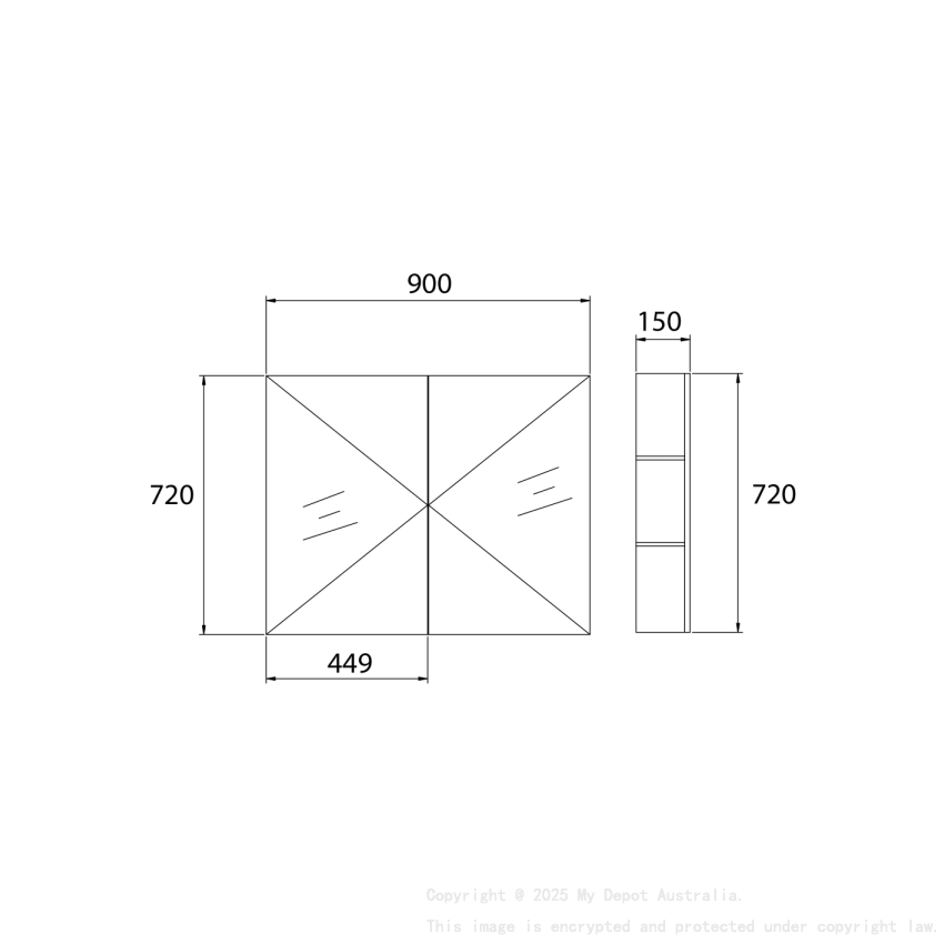 900*720*150mm Pvc White Shaving Cabinet Two Doors