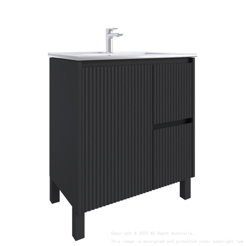 750mm Brio Matte Black 2PAC Coating PVC Freestanding Elegant Wave-Like Fluted Design Bathroom Vanity Cabinet Only