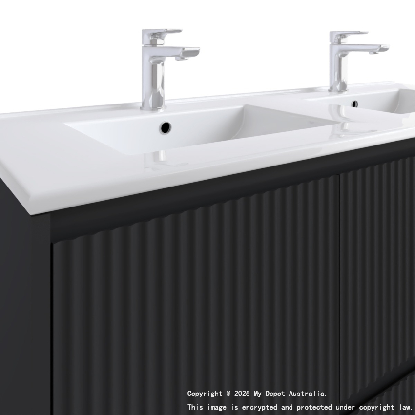 1200mm Brio Matte Black 2PAC Coating PVC Freestanding Elegant Wave-Like Fluted Design Bathroom Vanity Cabinet Only