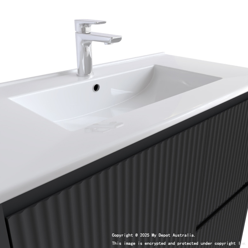 900mm Brio Matte Black 2PAC Coating PVC Freestanding Elegant Wave-Like Fluted Design Bathroom Vanity Cabinet Only
