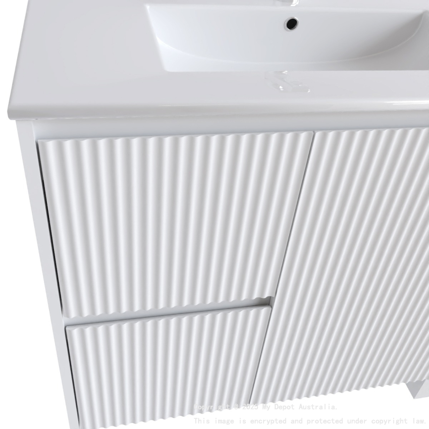 900mm Brio Matte White 2PAC Coating PVC Freestanding Elegant Wave-Like Fluted Design Bathroom Vanity Cabinet Only