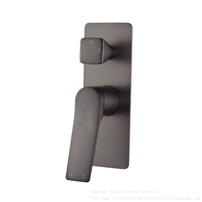 Square Brushed Gun Metal Grey Wall Mixer With Diverter