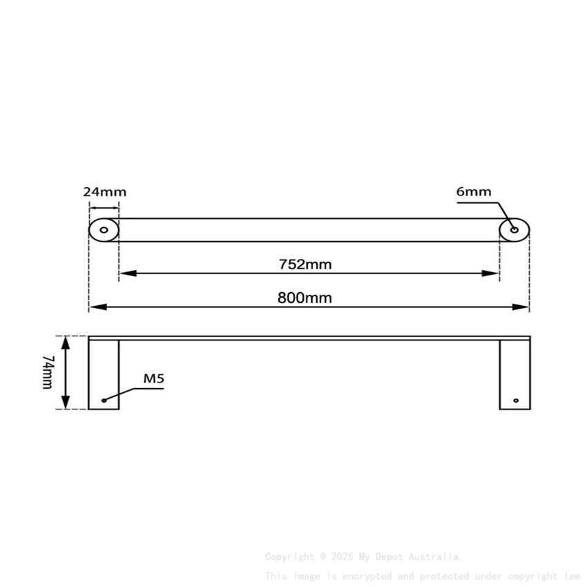 Gun Metal Grey Single Towel Rail 800mm