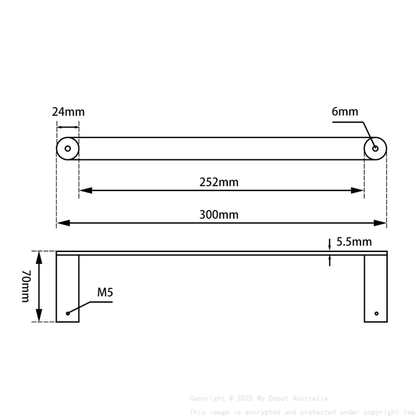 Gun Metal Grey Towel Rail 300mm