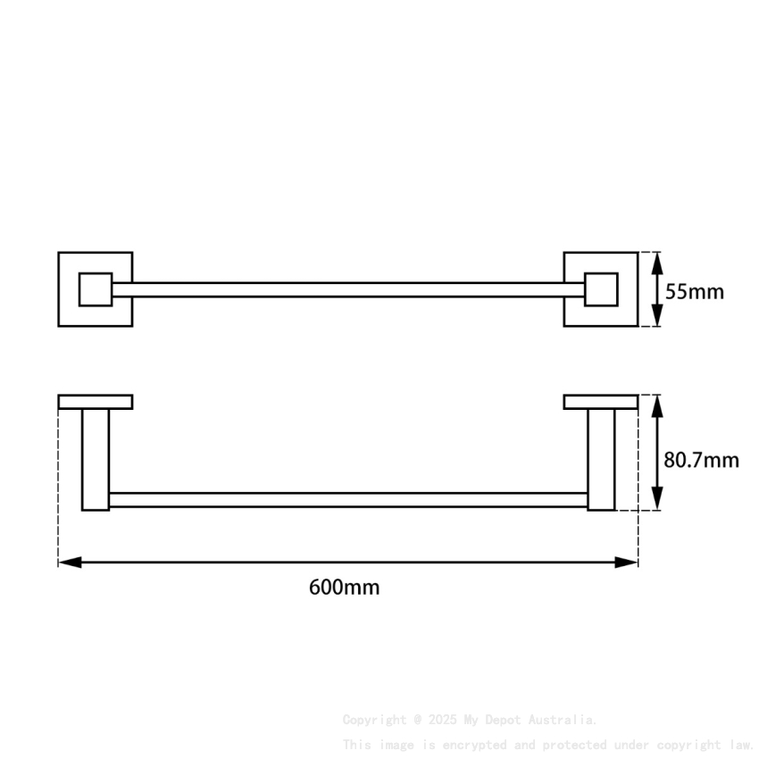 Black Single Towel Rail 600mm