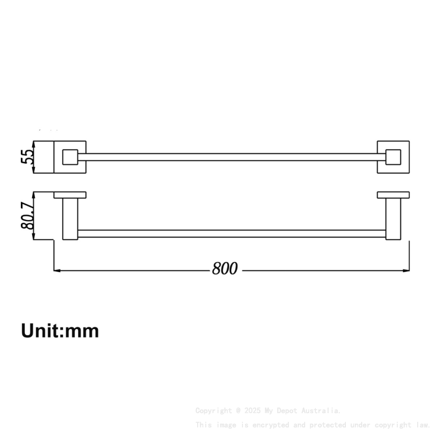 Black Single Towel Rail 800mm
