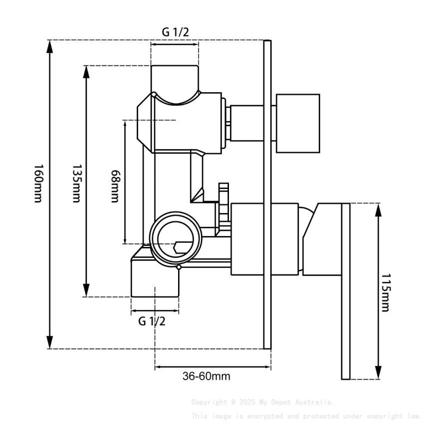 Round Matte Black Shower/Bath Mixer Diverter