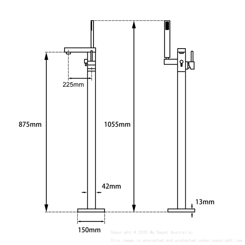 Black Freestanding Bath Mixer With Handheld Shower