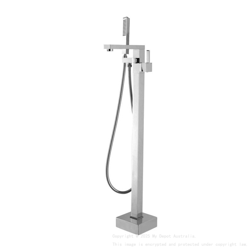 Brushed Nickel Freestanding Bath Mixer With Handheld Shower
