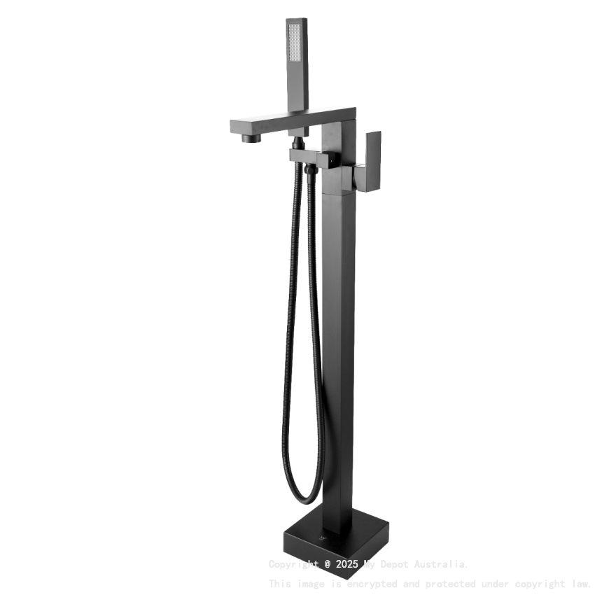 Gun Metal Grey Freestanding Bath Mixer With Handheld Shower