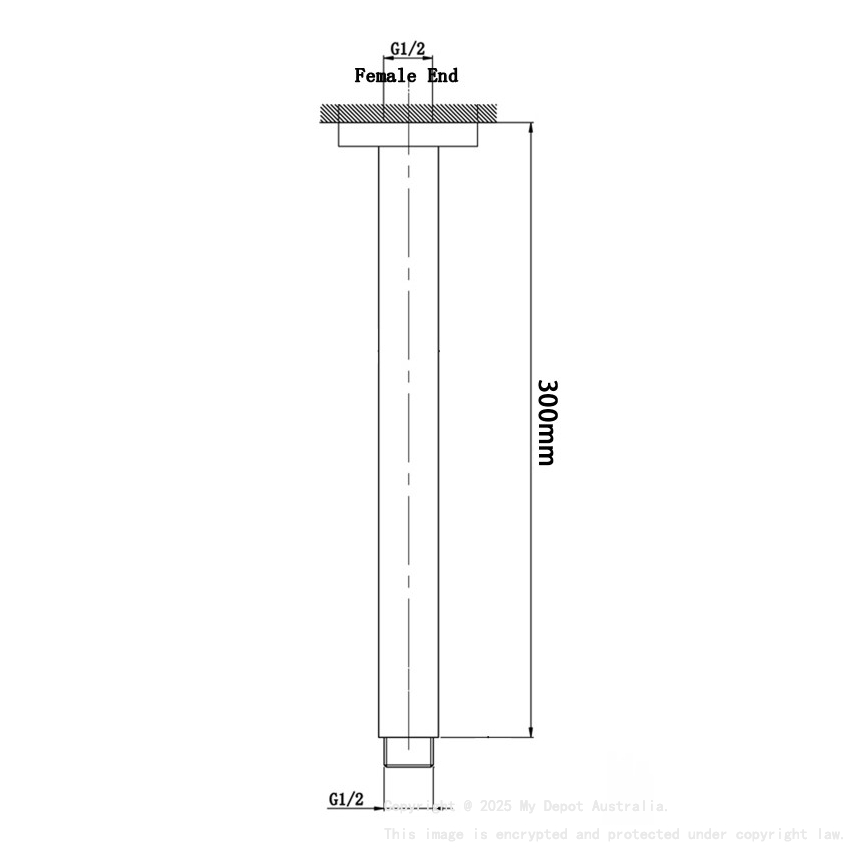 Square Black Ceiling Shower Arm 300mm