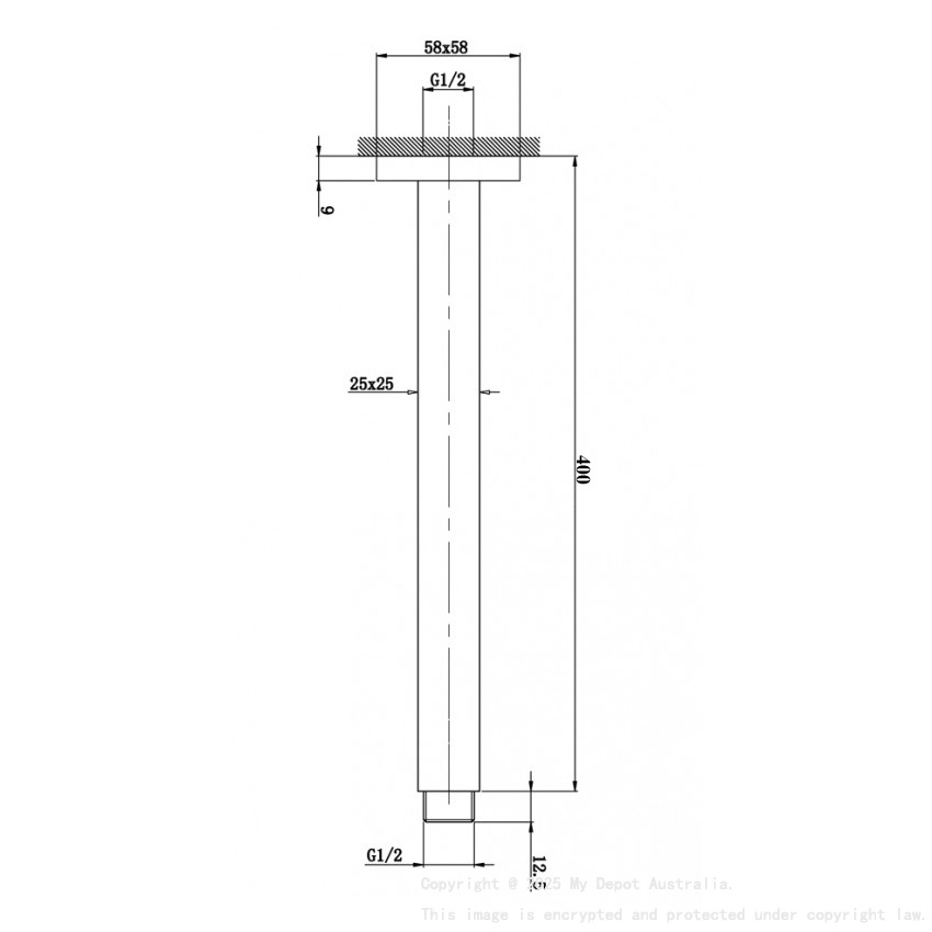 Square Black Ceiling Shower Arm 400mm