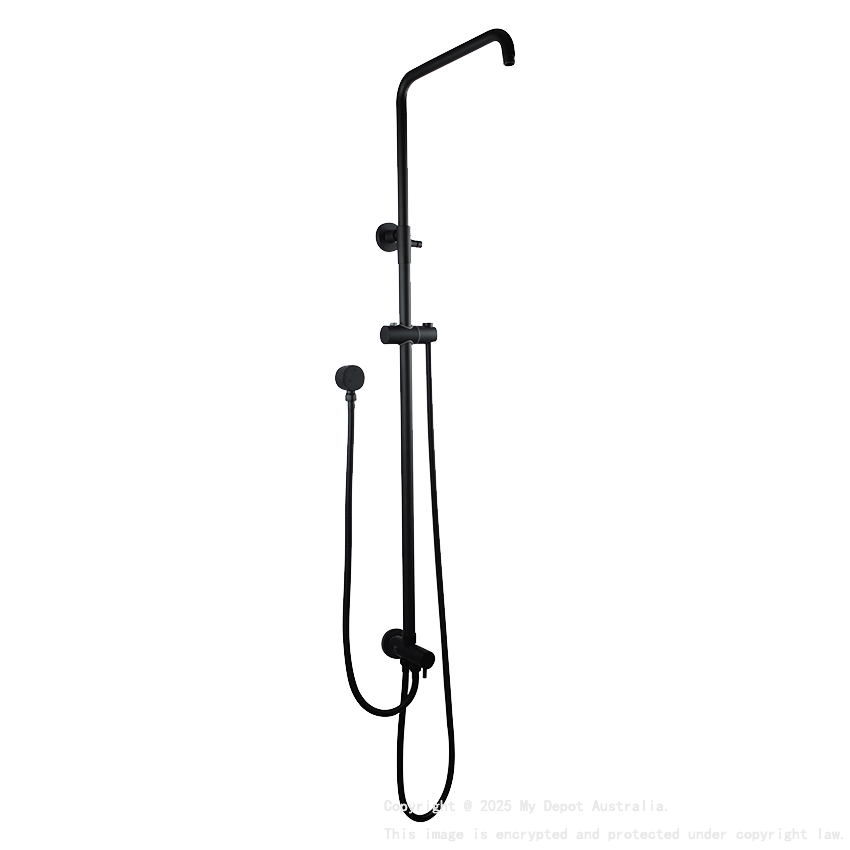 Round Black Top/Bottom Water Inlet Twin Shower Rail With Diverter