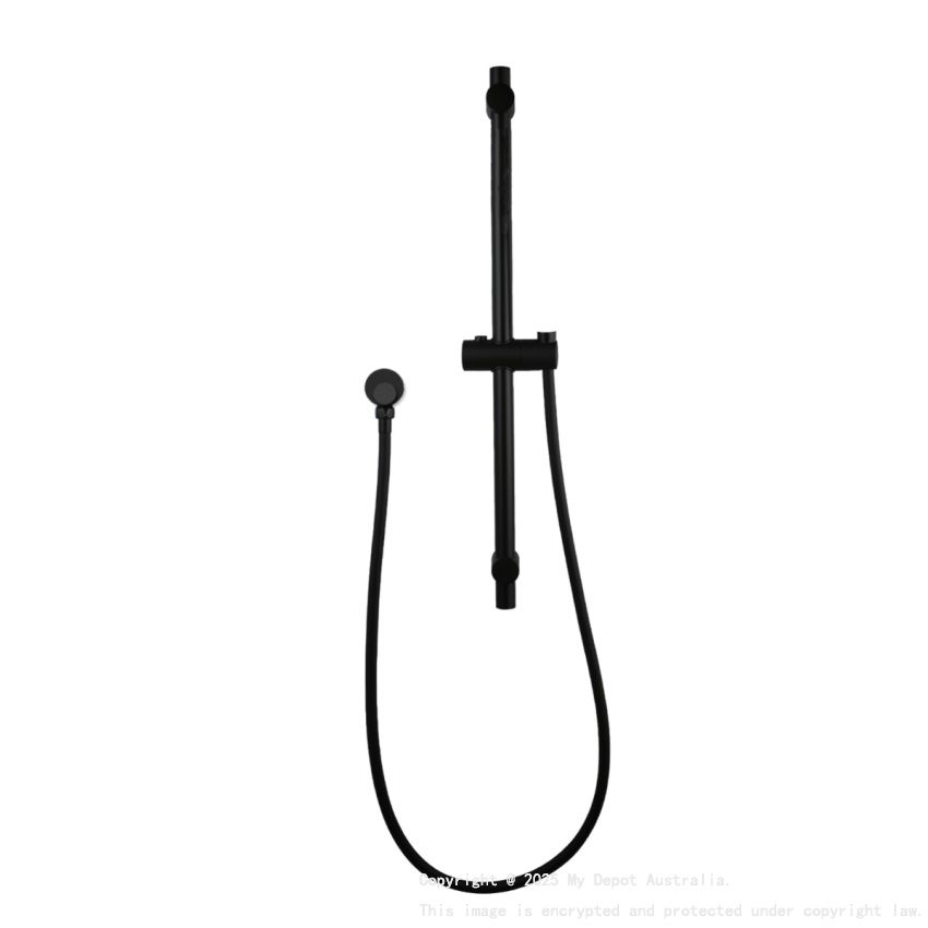 Round Black Adjustable Shower Rail with Wall Connector & Water Hose Only