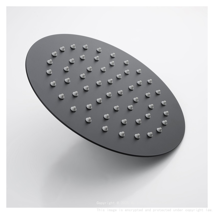 Super-slim Round Black Rainfall Shower Head 200mm