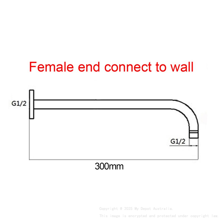 400mm Black Round Wall Straight Shower Arm