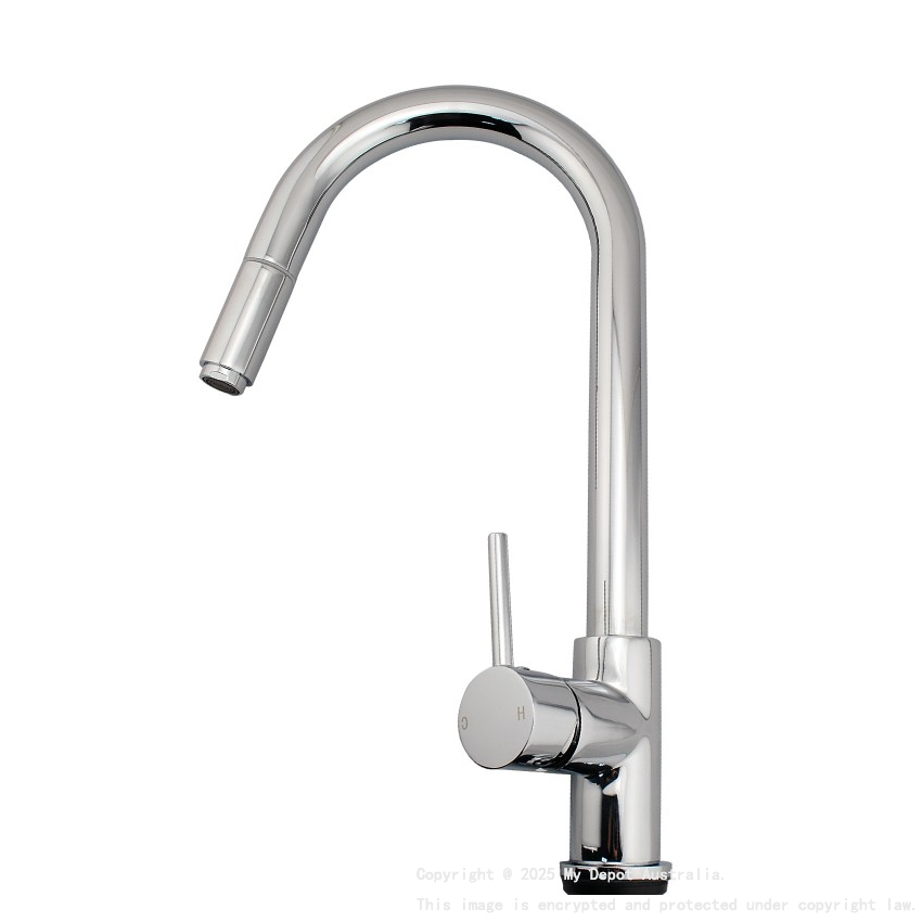 Round Chrome Pull Out Kitchen Sink Mixer Tap