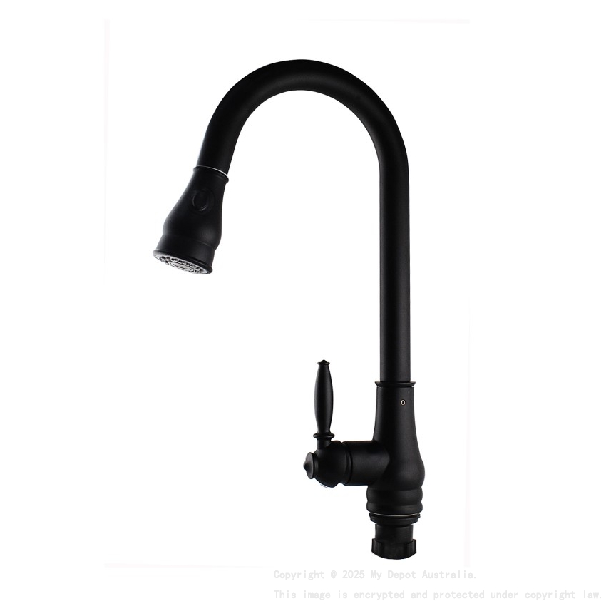 Round Black Vintage Pull Out Kitchen Sink Mixer Tap